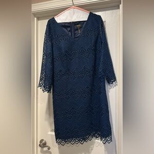 Laundry By Shelli Segal Navy Long Sleeve Lace Dress